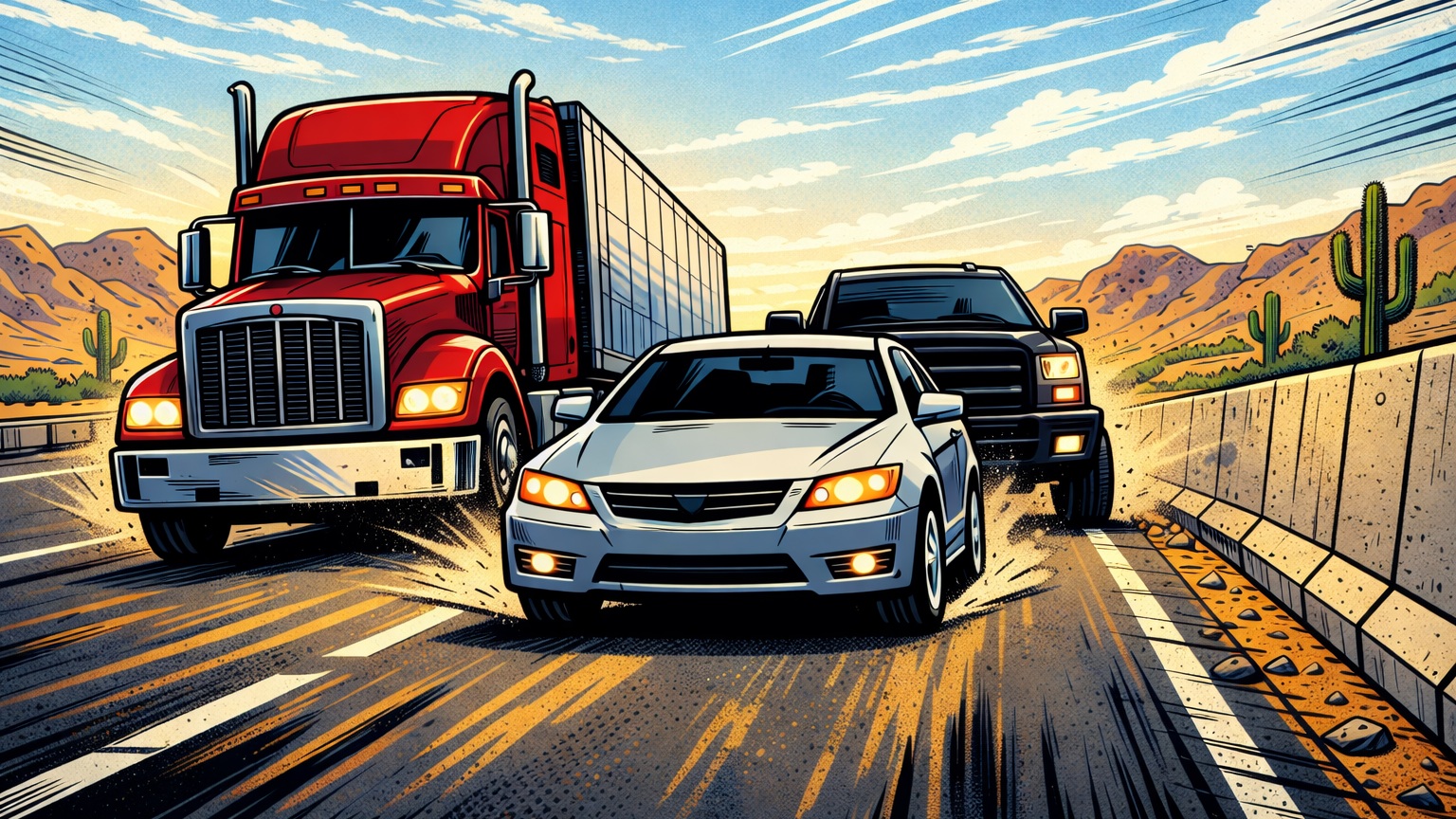 On a light desert highway, stress rises